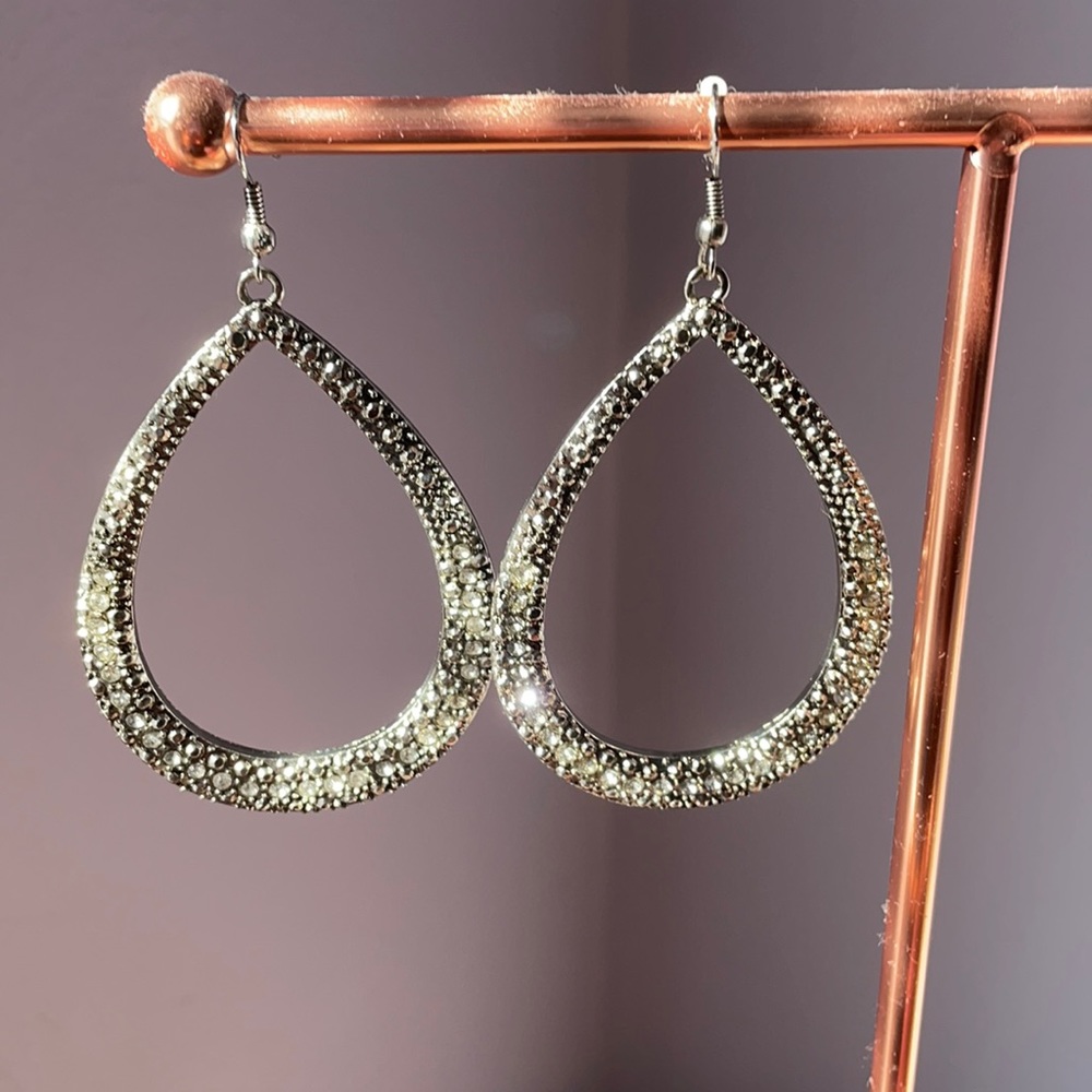 Rhinestone Statement Earrings Euc - image 1